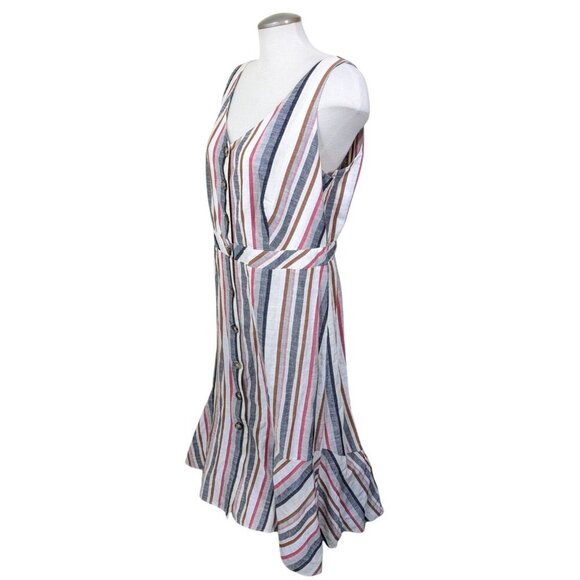 Womens Cotton Shift Midi Dress Plus 1X Button Front Striped Tank Sleeveless - Picture 4 of 7